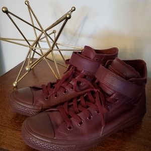 CONVERSE wine/burgandy leather high top